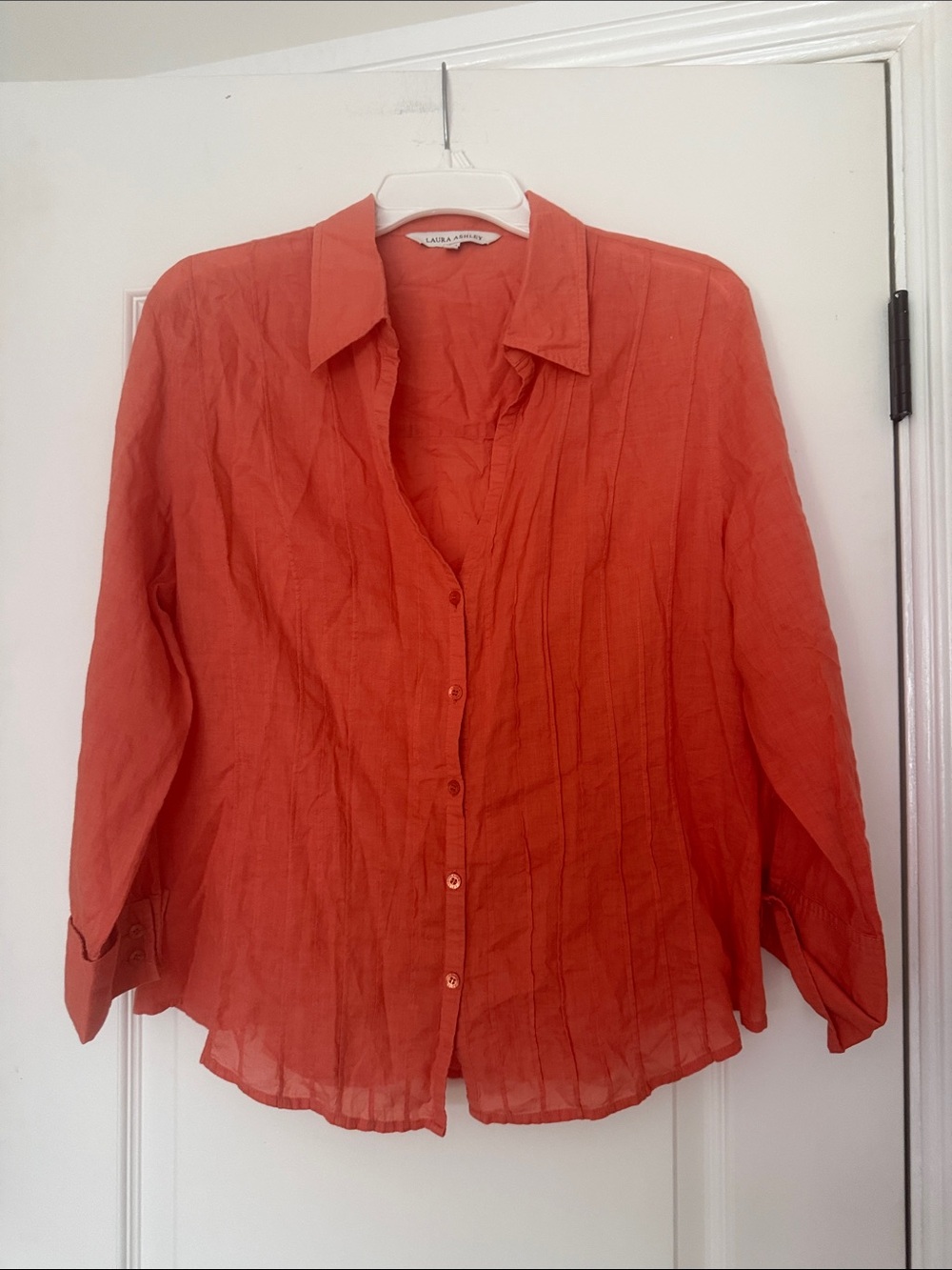 Laura Ashley Vibrant Orange Button-Front Collared 100% Cotton Blouse